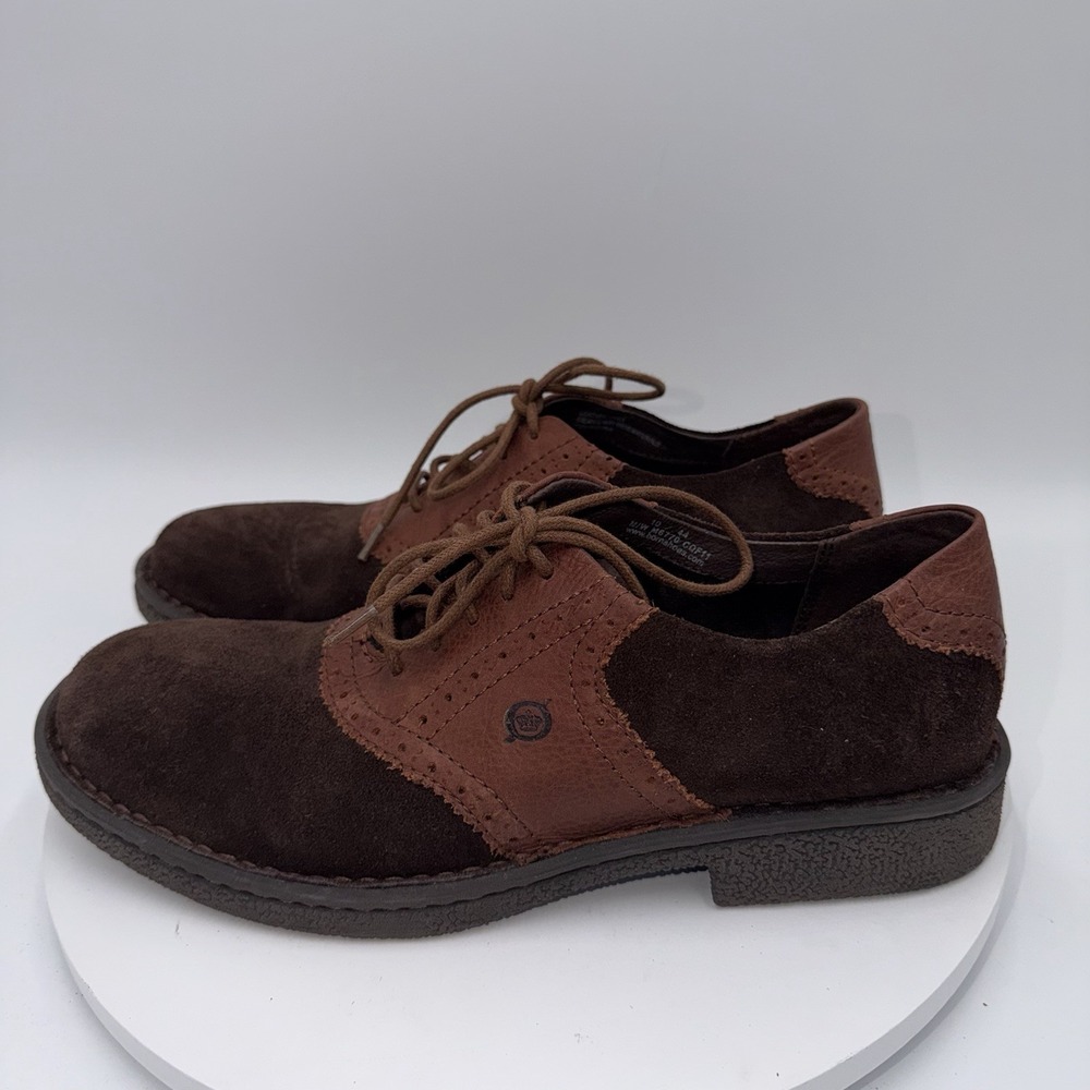 Born Two Tone Brown‎ Suede Perforated Oxford Dress Shoes Men's Size 10